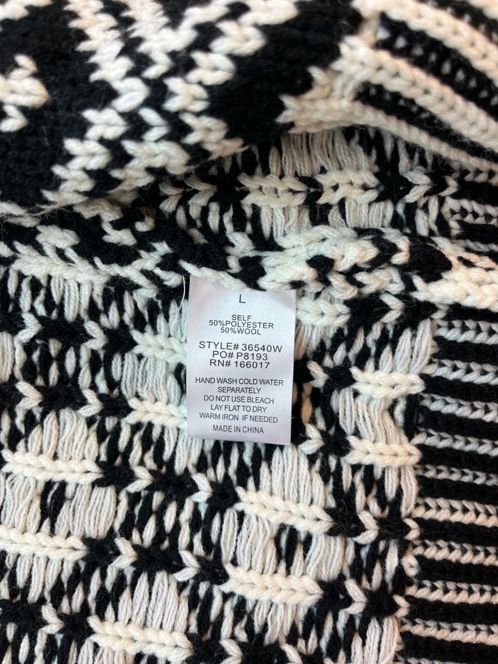 Blue B Collection Black White Knit Cardigan Sweater Geometric Button Front NWT L - Picture 6 of 8